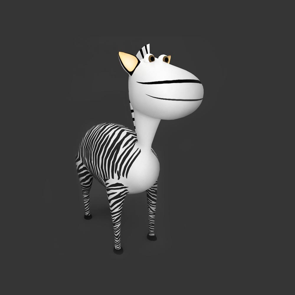 Zebra rigged cartoon 3d model