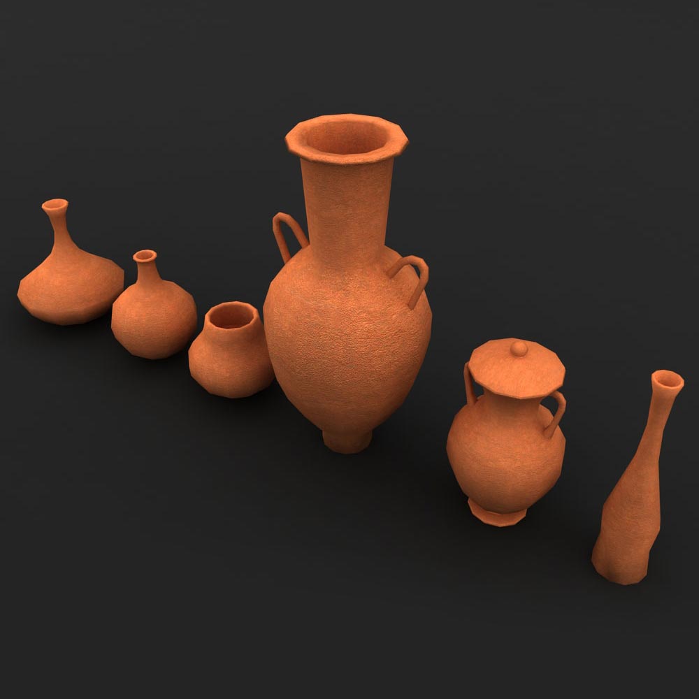Clay Pots lowpoly 3d models