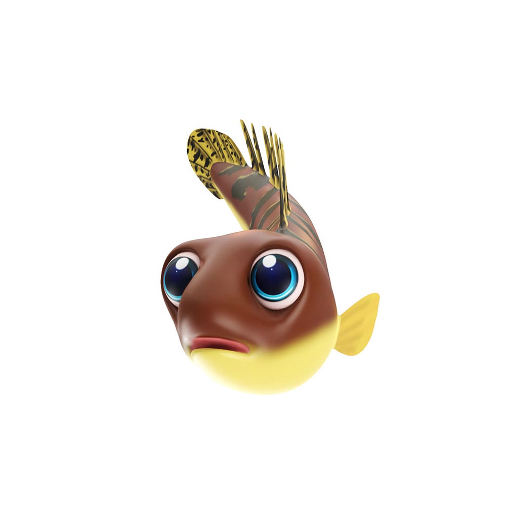 Barred Bichir fish cartoon animated 3d model