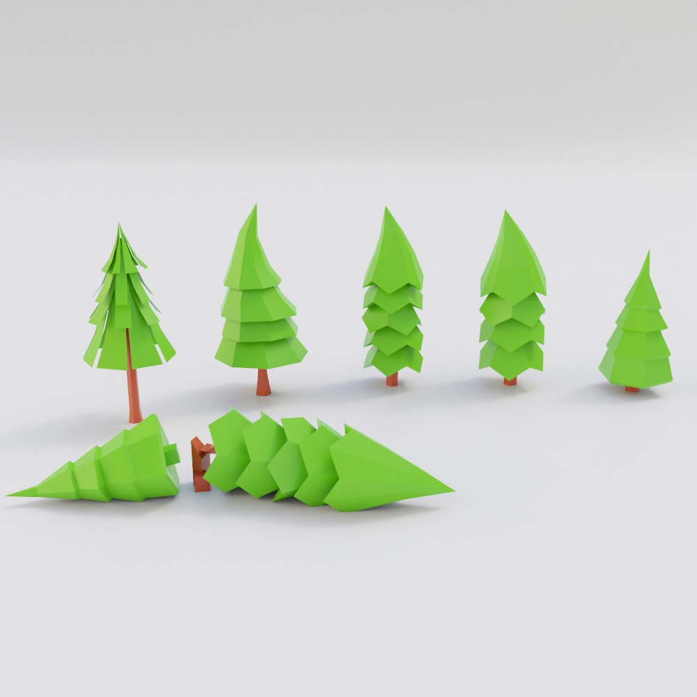 Winter trees lowpoly 3d model pack
