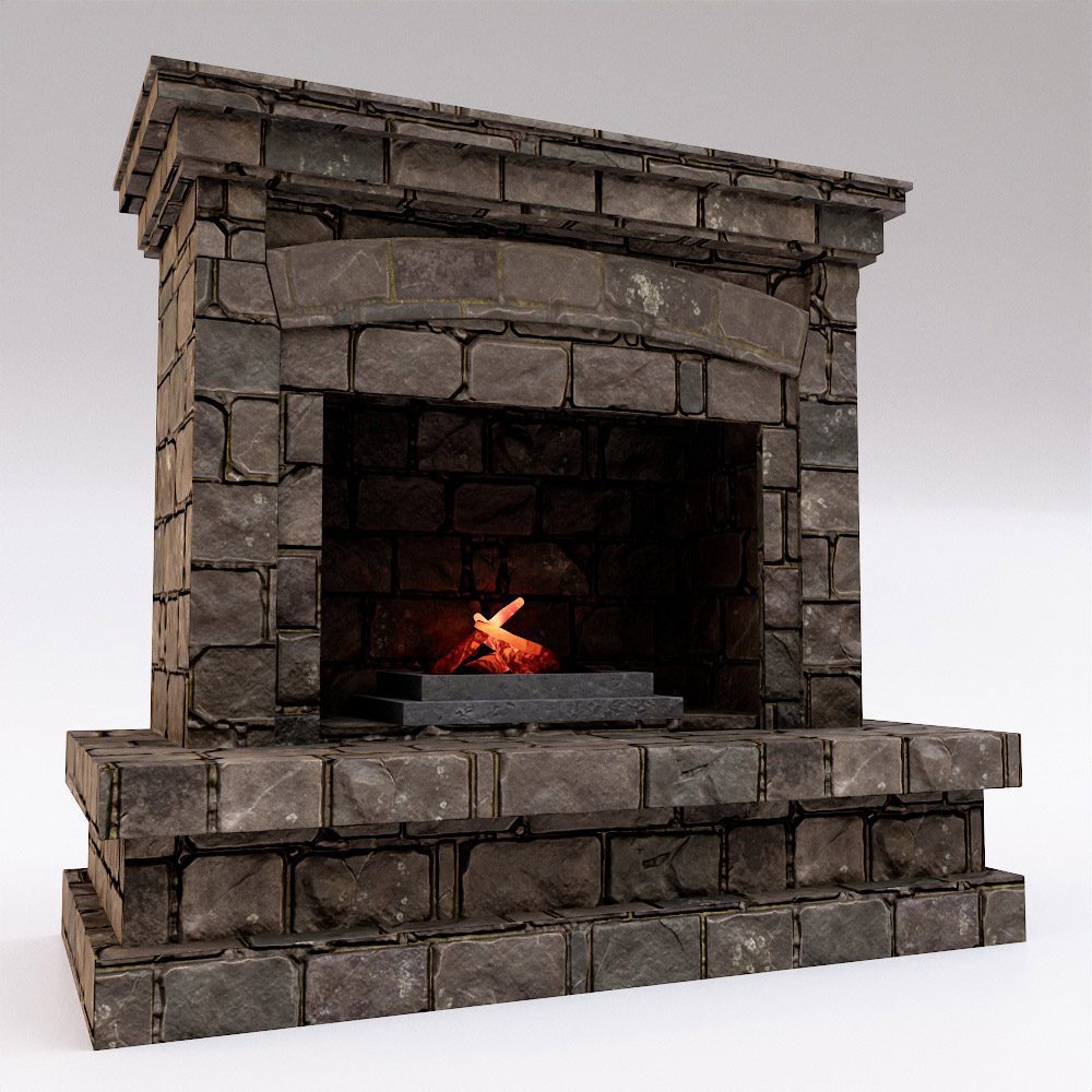 Medieval fireplace lowpoly 3d model