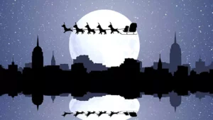 Santa Claus sleigh flying Christmas footage