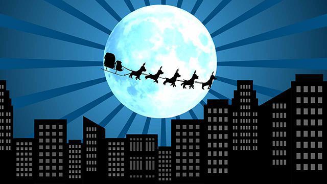 Santa on a flying reindeer sleigh footage