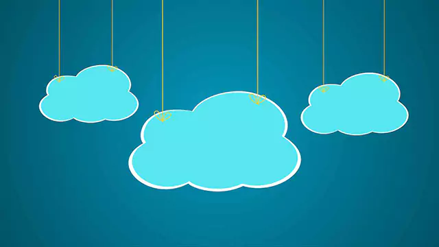 Cartoon clouds hanging with wire stock video