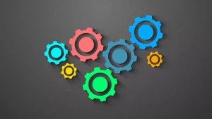 Multicolor gears turning animation stock video