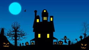 Scary Halloween house animation background video
