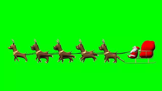 Santa on reindeer sleigh green screen video