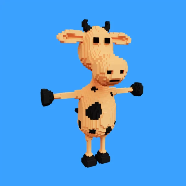Voxel Cow cartoon character