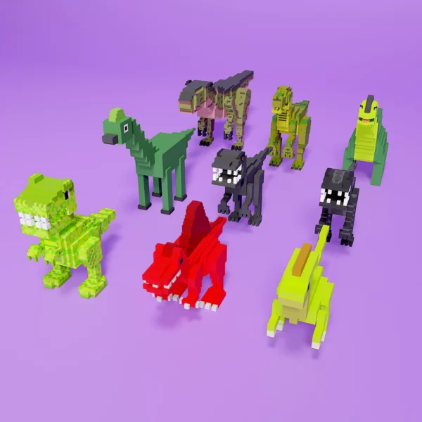Dino voxel art pack 3d model