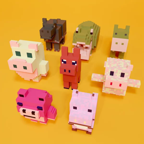 Hippo voxel art pack 3d model