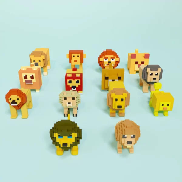 Lion voxel art pack 3d model