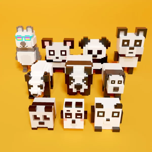 Panda voxel art pack 3d model