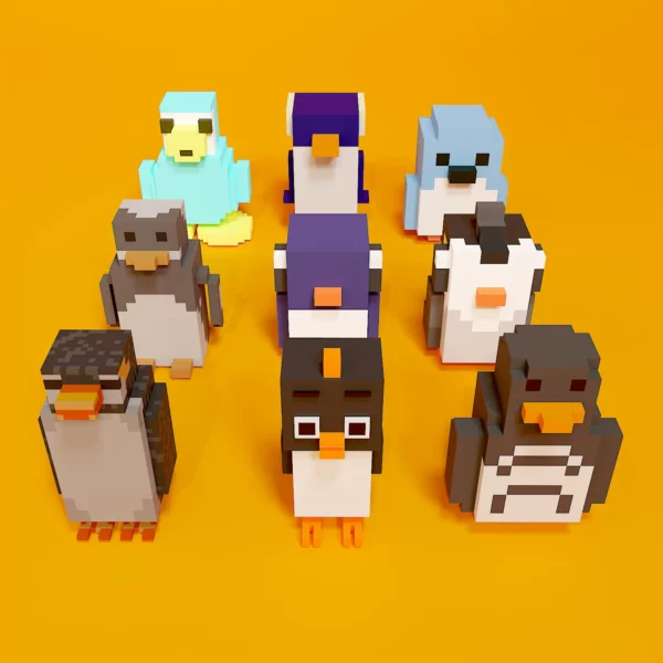 Penguin voxel art pack 3d model