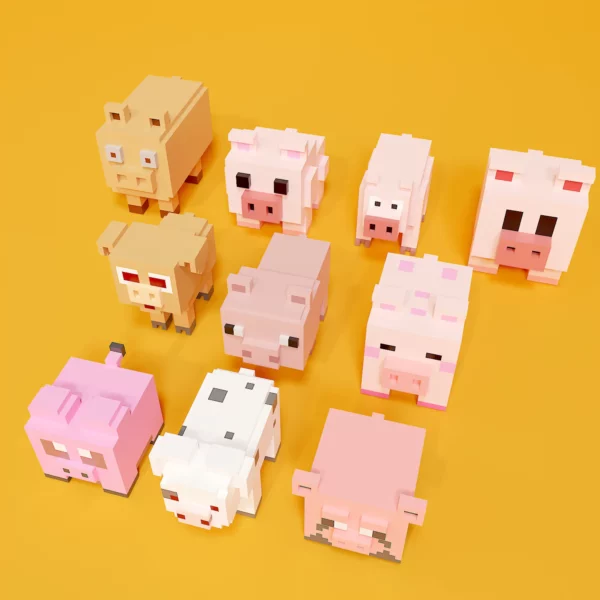 Pig voxel art pack 3d model