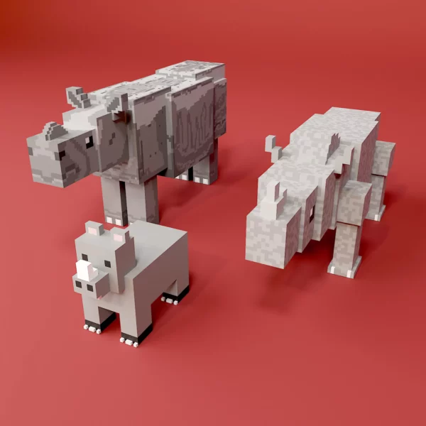 Rhino voxel art pack 3d model