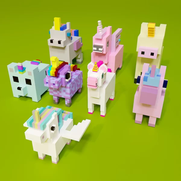 Unicorn voxel art pack 3d model
