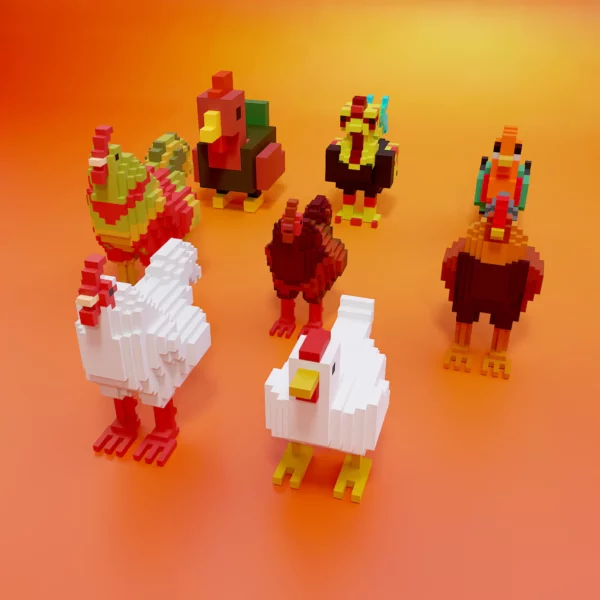 Hen rooster voxel art pack 3d model