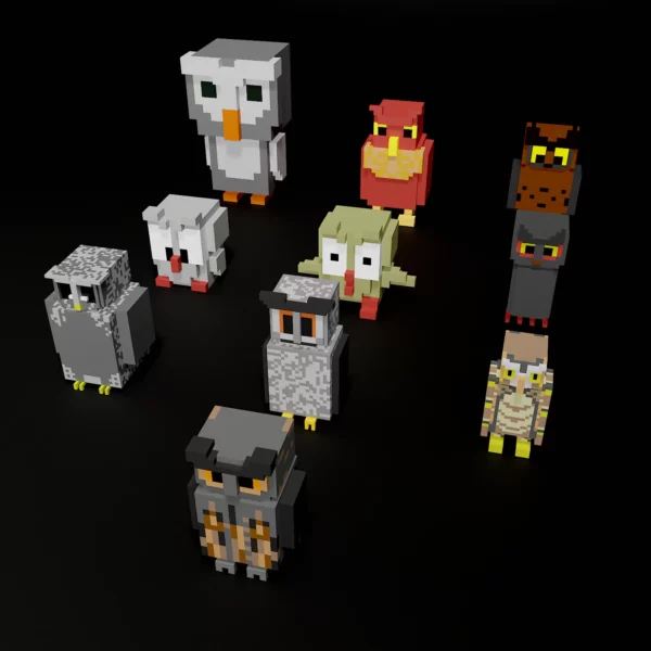 Owl voxel art pack 3d model